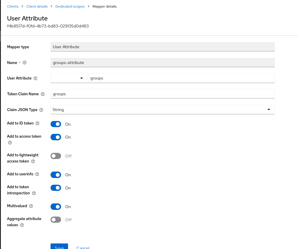 Keycloak Vault client mapper showing the user attribute forwarded as a token claim.