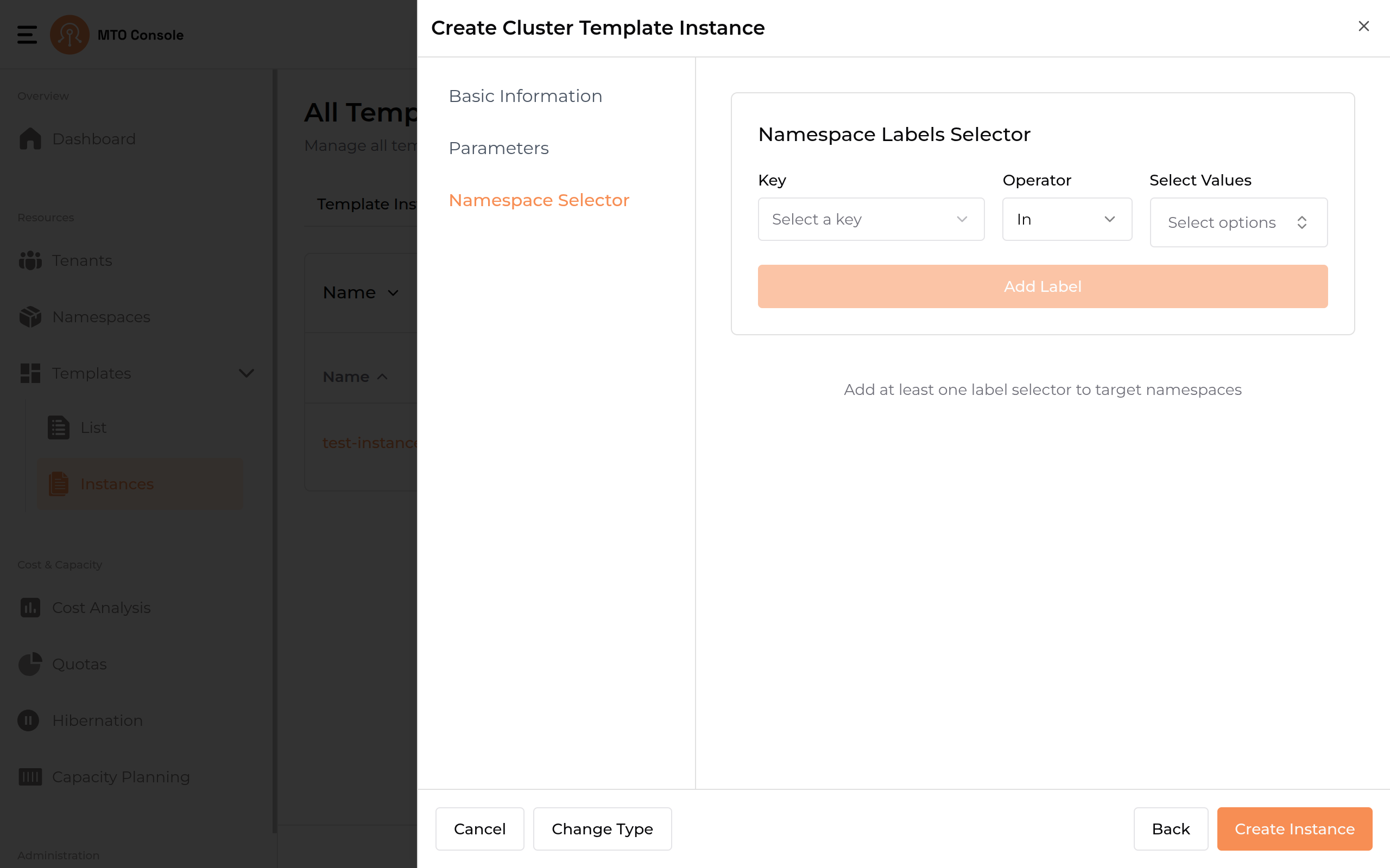 CTI Create Namespace Selector