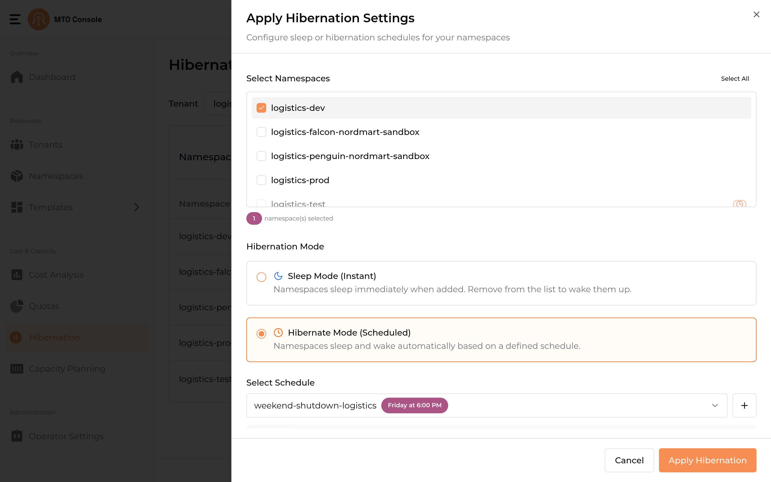 apply-hibernate-by-namespaces