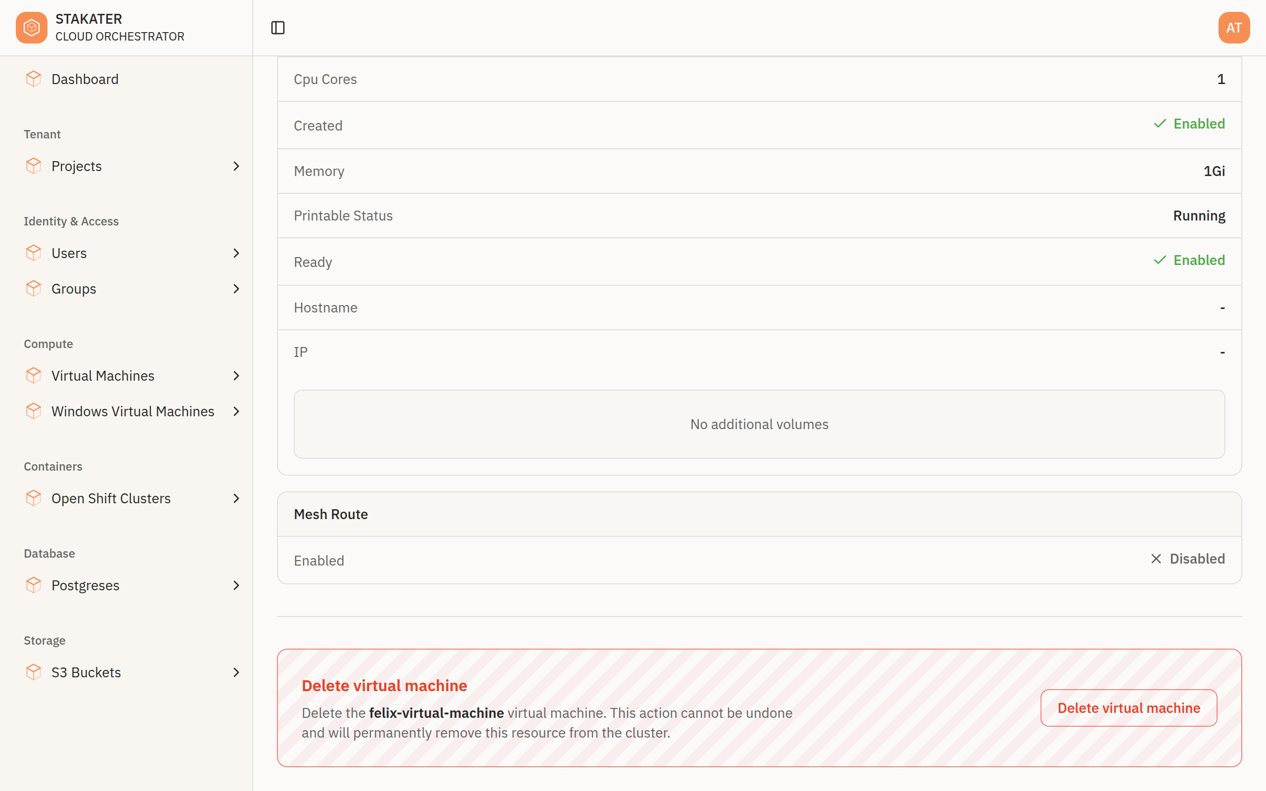 The delete panel at the bottom of a resource detail page